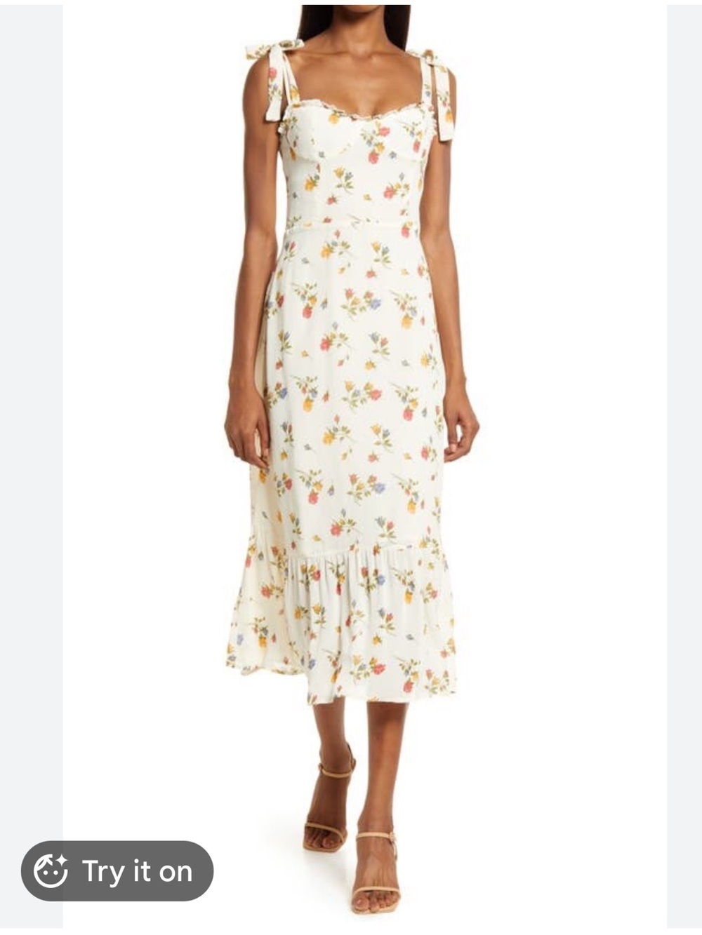 Reformation 🔥Nikita Dress Ivory Floral Tie-Shoulder Midi Dress